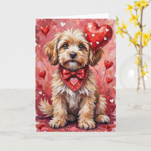 Lhasa Apso Valentinstag Hund sitzt mit Herzen Rot Karte