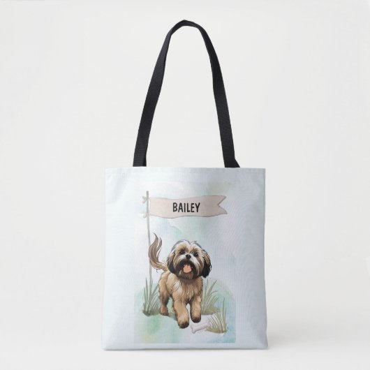Lhasa Apso Wasserfarbe Personalisierter Hund Tasche (Vorderseite)