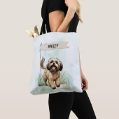 Lhasa Apso Wasserfarbe Personalisierter Hund Tasche (Von Nahem)