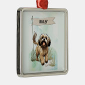Lhasa Apso Watercolor Personalized Dog Ornament Aus Metall (Rechts)