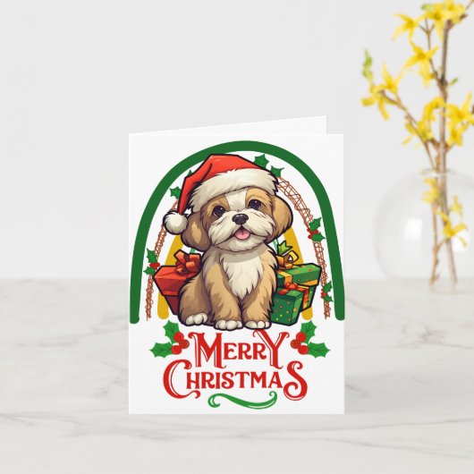 Lhasa-apso Weihnachten Karte (Gelbe Blume)