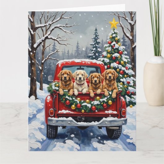 Lhasa Apso Weihnachten Roter LKW Urlaub Karte (Vorderseite)