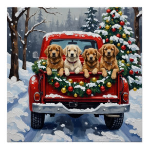 Lhasa Apso Weihnachten Roter LKW Urlaub Poster