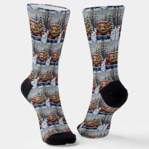 Lhasa Apso Weihnachten Roter LKW Urlaub Socken