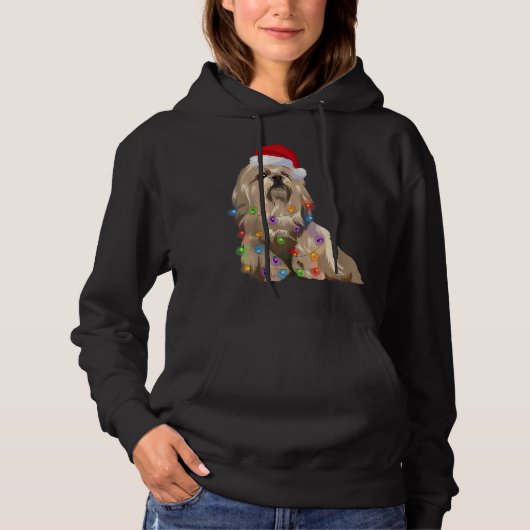 Lhasa Apso Weihnachtsbeleuchtung Xmas Hund Lover S Hoodie (Vorderseite)