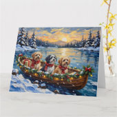 Lhasa Apso Weihnachtsboot-Feiertag Karte (Gelbe Blume)