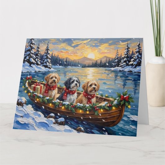 Lhasa Apso Weihnachtsboot-Feiertag Karte (Vorderseite)
