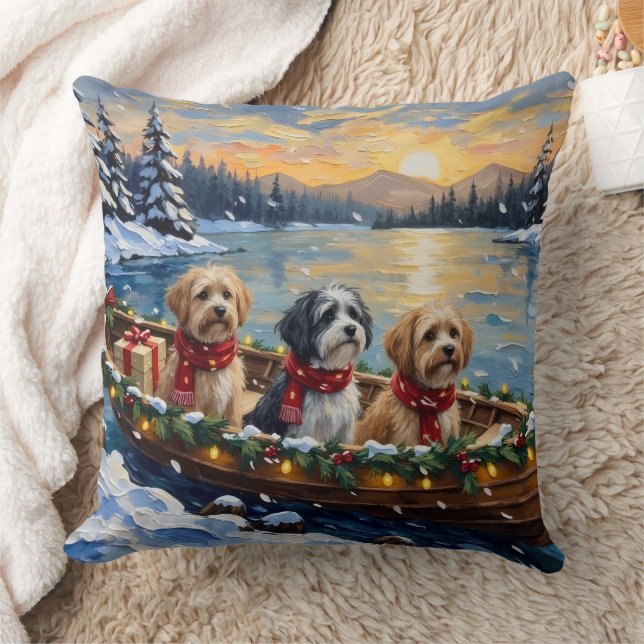 Lhasa Apso Weihnachtsboot-Feiertag Kissen (Decke)