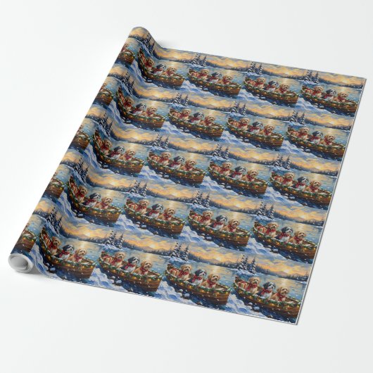 Lhasa Apso Weihnachtsboot Urlaub Geschenkpapier (Ungerollt)