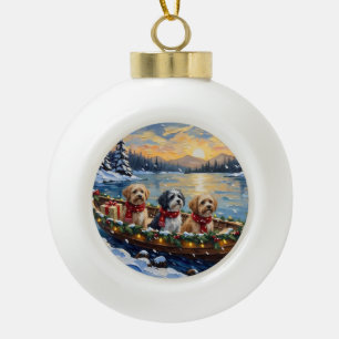 Lhasa Apso Weihnachtsboot Urlaub Keramik Kugel-Ornament