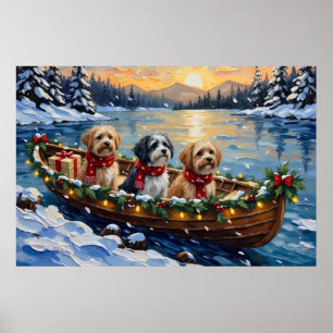 Lhasa Apso Weihnachtsboot Urlaub Poster