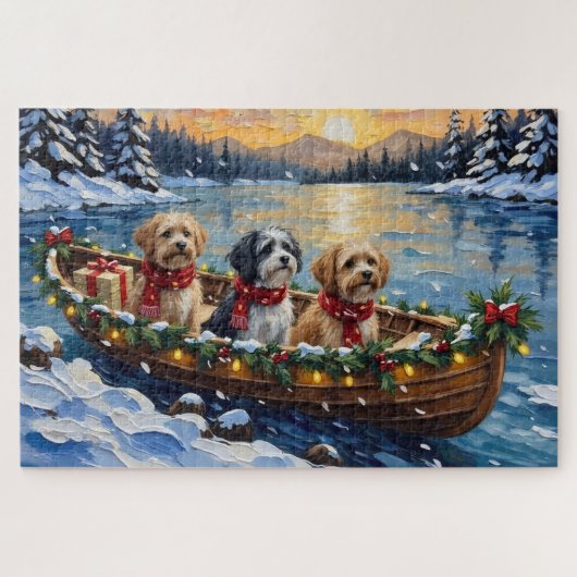 Lhasa Apso Weihnachtsboot Urlaub Puzzle (Horizontal)