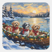 Lhasa Apso Weihnachtsboot Urlaub Quadratischer Aufkleber (Vorderseite)