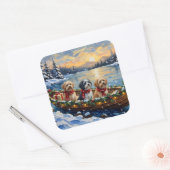 Lhasa Apso Weihnachtsboot Urlaub Quadratischer Aufkleber (Umschlag)