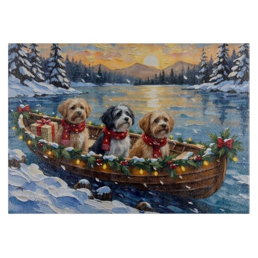 Lhasa Apso Weihnachtsboot Urlaub Schneidebrett (Vorderseite)
