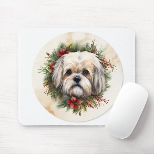 Lhasa Apso Weihnachtsfeier Festliche Jungfrau Mousepad (Mit Mouse)