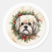 Lhasa Apso Weihnachtsfeier Festliche Jungfrau Runder Aufkleber (Vorderseite)