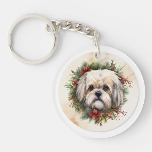 Lhasa Apso Weihnachtsfeier Festliche Jungfrau Schlüsselanhänger (Vorderseite)