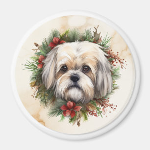 Lhasa Apso Weihnachtskranz Festlicher Welpe Magnet