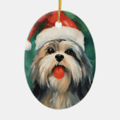 Lhasa Apso Weihnachtsmalerei Keramik Ornament (Vorne)