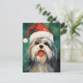 Lhasa Apso Weihnachtsmalerei Postkarte (Stehend Vorderseite)