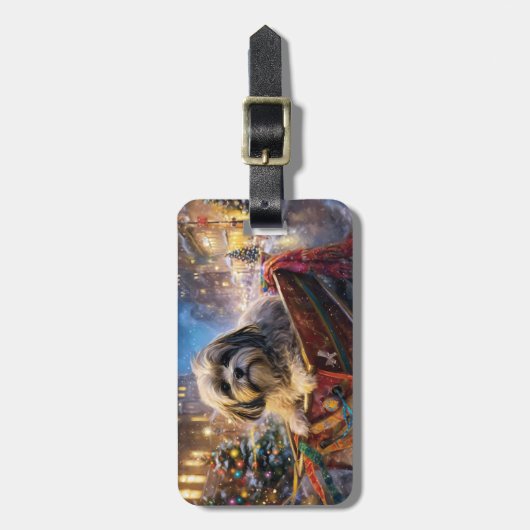 Lhasa Apso Weihnachtssaison Gepäckanhänger (Vorderseite vertikal)