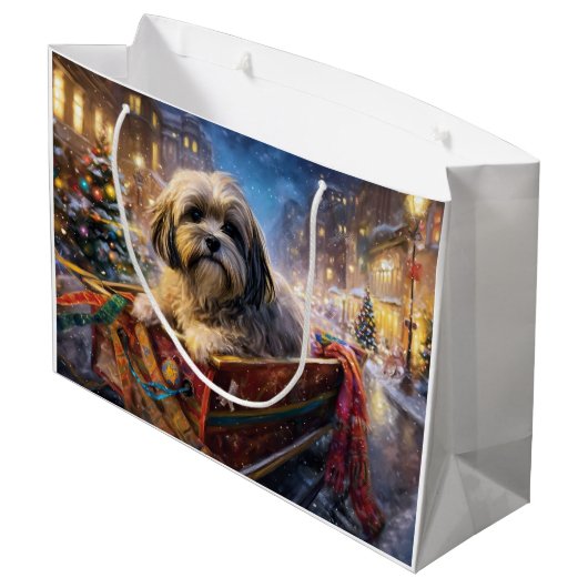 Lhasa Apso Weihnachtssaison Große Geschenktüte (Rückseite Schrägansicht)