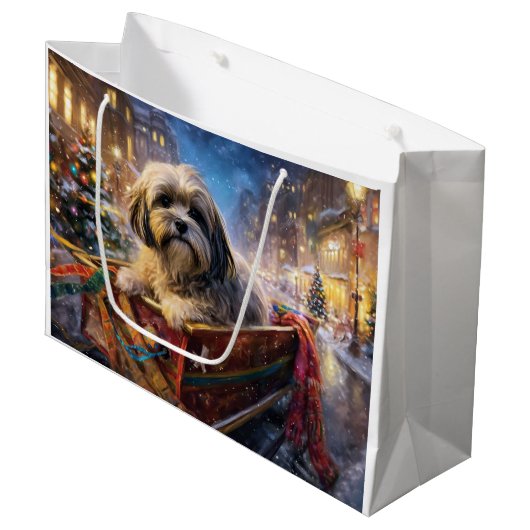 Lhasa Apso Weihnachtssaison Große Geschenktüte (Vorderseite Schrägansicht)