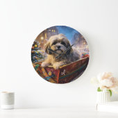 Lhasa Apso Weihnachtssaison Große Wanduhr (Zuhause)