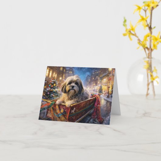 Lhasa Apso Weihnachtssaison Karte (Gelbe Blume)