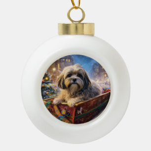 Lhasa Apso Weihnachtssaison Keramik Kugel-Ornament