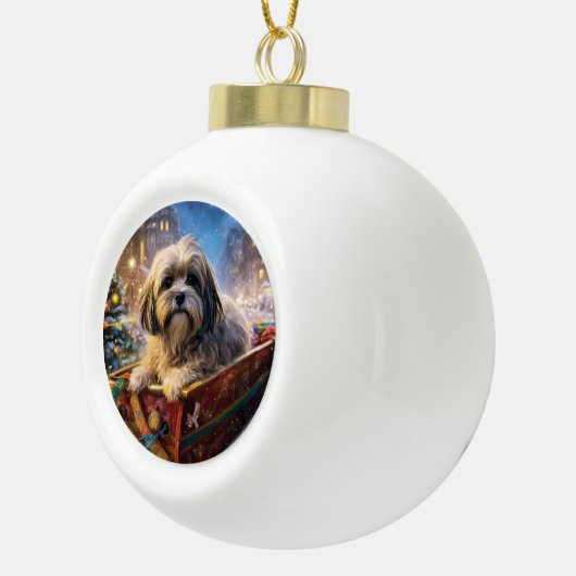 Lhasa Apso Weihnachtssaison Keramik Kugel-Ornament (Rechts)