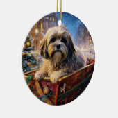 Lhasa Apso Weihnachtssaison Keramik Ornament (Rechts)