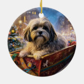 Lhasa Apso Weihnachtssaison Keramik Ornament (Hinten)