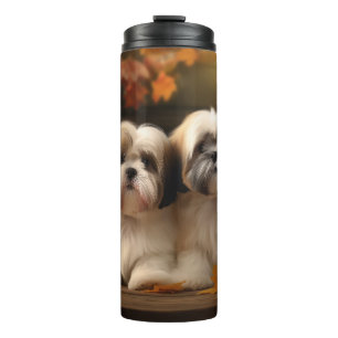 Lhasa Apso Welpe Herbstfreude Kürbis Thermosbecher