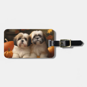 Lhasa Apso Welpe Herbstvergnügen Kürbis Gepäckanhänger