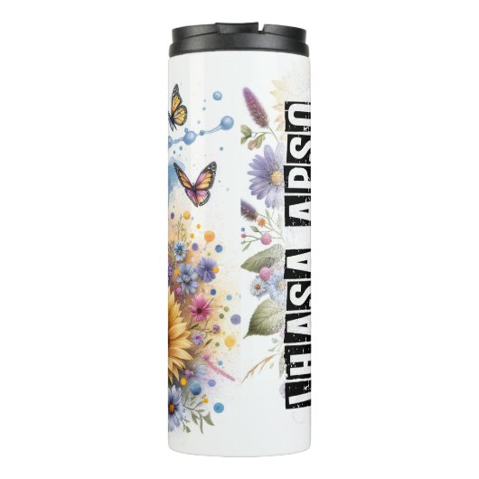 Lhasa Apsos fröhlicher Garten Thermosbecher (Rückseite)