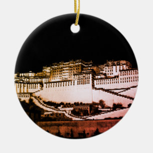 Lhasa & Potala-Palast bei Nacht, Tibet (Himalaja) Keramik Ornament