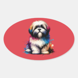Lhaso Apso Dog Ovaler Aufkleber