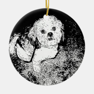 Lhaso Apso in Feder Keramik Ornament