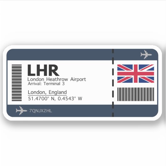 LHR London Boarding Pass - London Ticket Aufkleber (Vorderseite)