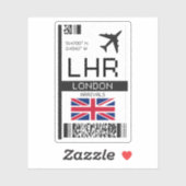 LHR London, England Airport Boarding Pass Aufkleber (Blatt)