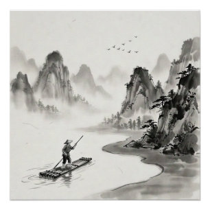 Li Fluss China Tuschelandschaft Poster