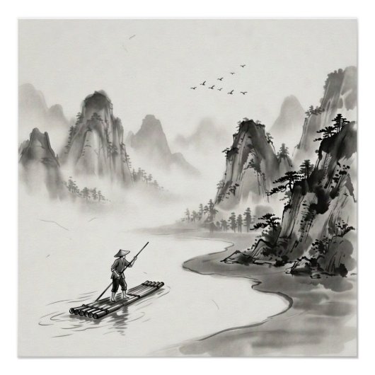 Li Fluss China Tuschelandschaft Poster (Vorderseite)