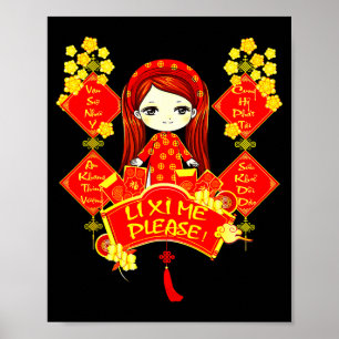 Li Xi Me Vietnamesisches Neujahr Rot Süßes Mädchen Poster