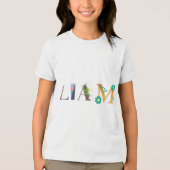 LIAM Name Art mit bestickten Blume Tri-Blend Shirt (Vorderseite)