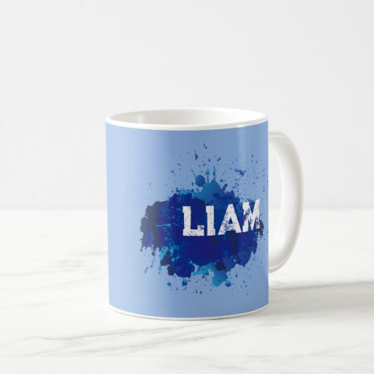 Liam Name personalisiert blau Kaffeetasse (VorderseiteRechts)