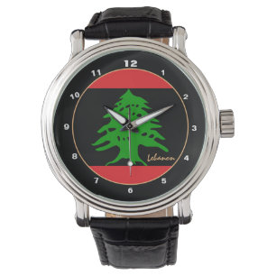 Libanesische Flag-Uhr, BLK-Design, Libanon-Mode Armbanduhr