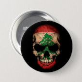 Libanesischer Flaggen-Schädel auf Schwarzem Button (Vorne & Hinten)