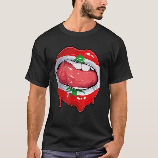 Libanon Flag Mouth Soccer Libanon T-Shirt (Vorderseite)